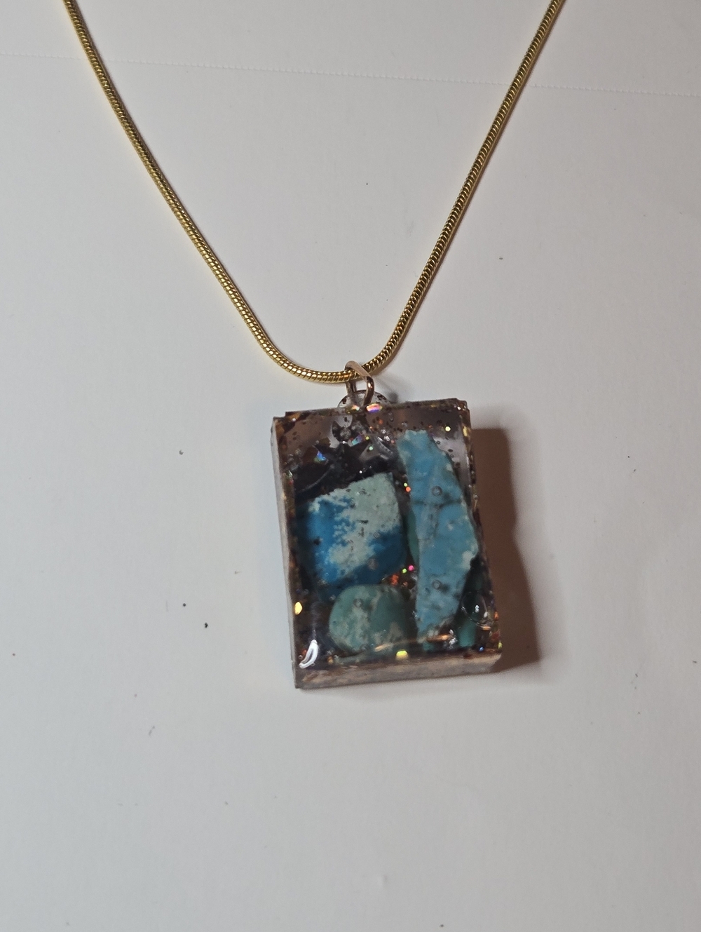 Earth Art hand crafted artisan Gold-Tone Pendant Necklace with Turquoise Stones